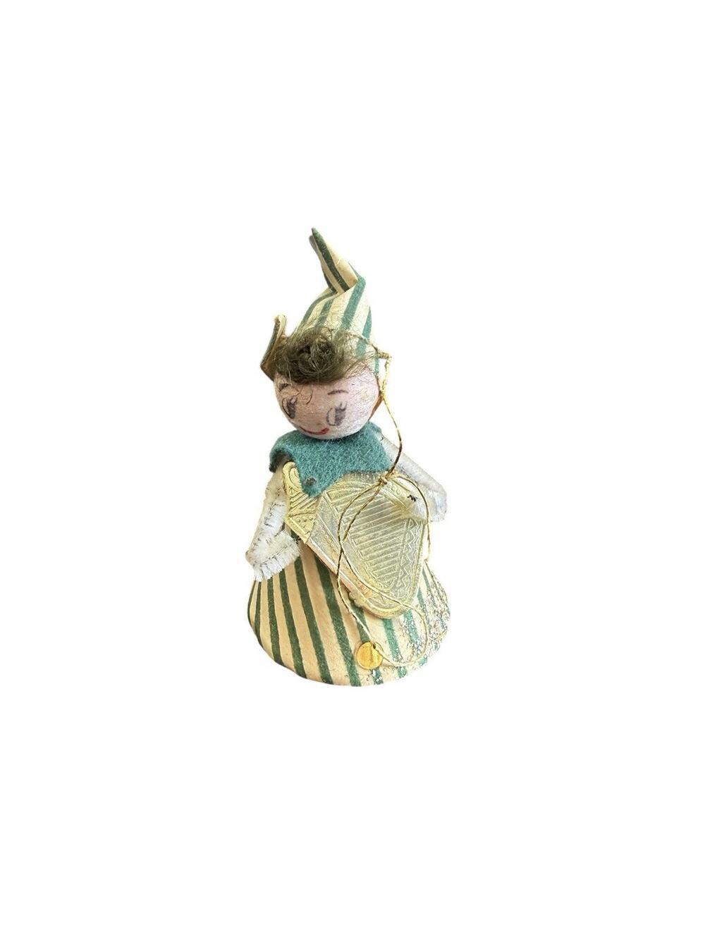 Pixie Elf Ornament Foil Instrument Spun Cotton 50s Japan Kitschy Striped READ